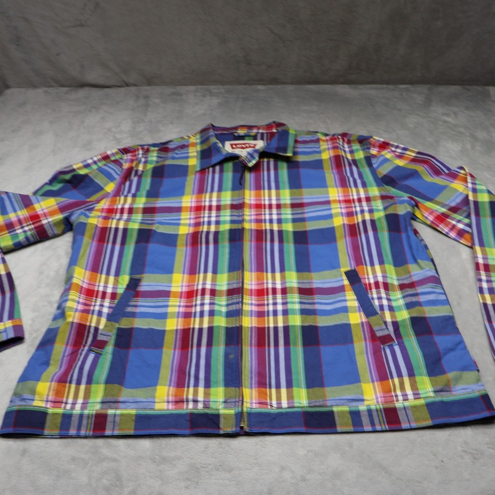 Levis Jacket Mens XXL Blue Plaid Harrington Full Zip Streetwear Casual Light